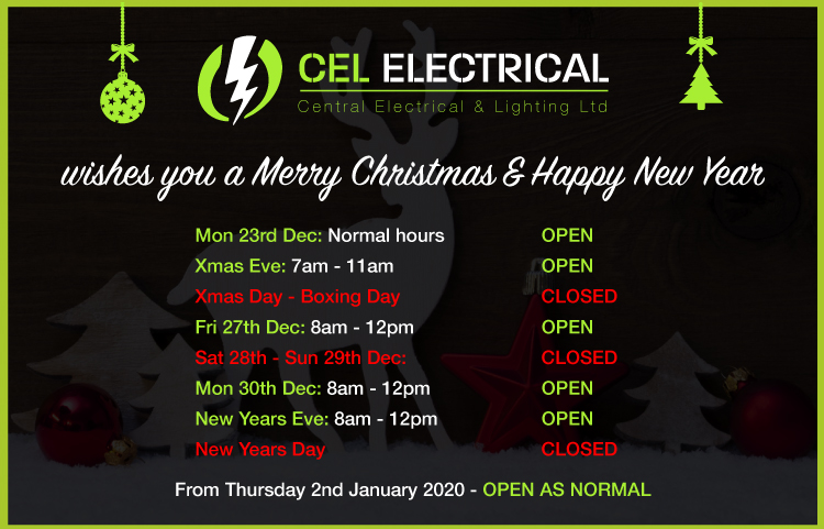 CEL Electrical 2019 Christmas Opening Hours